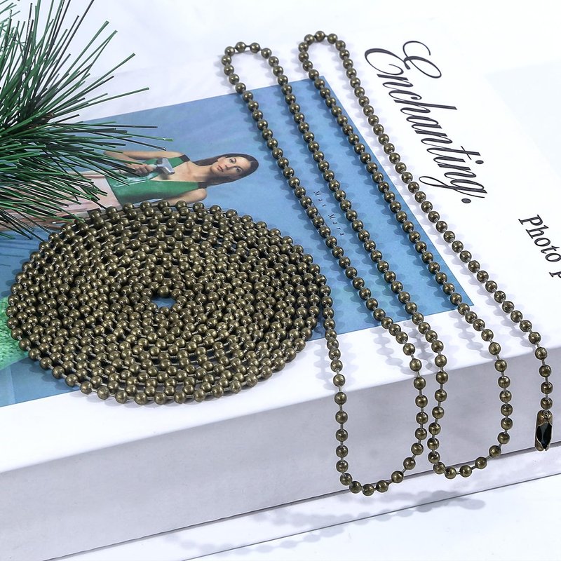 Dotlite Bronze Ceiling Fan Pull Chain, 120" Extra Long Rust Proof 3mm Beaded Ball Light Pulls Extension Chains with 20 Connectors
