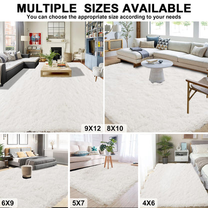 9x12 Shag Area Rugs for Living Room, Extra Large Ultra Soft Fluffy Furry Rug for Bedroom, Indoor Carpet Plush Fuzzy Nursery Rugs for Kids Girls and Boys, Dorms, Classroom, Home Decor Aesthetic, White