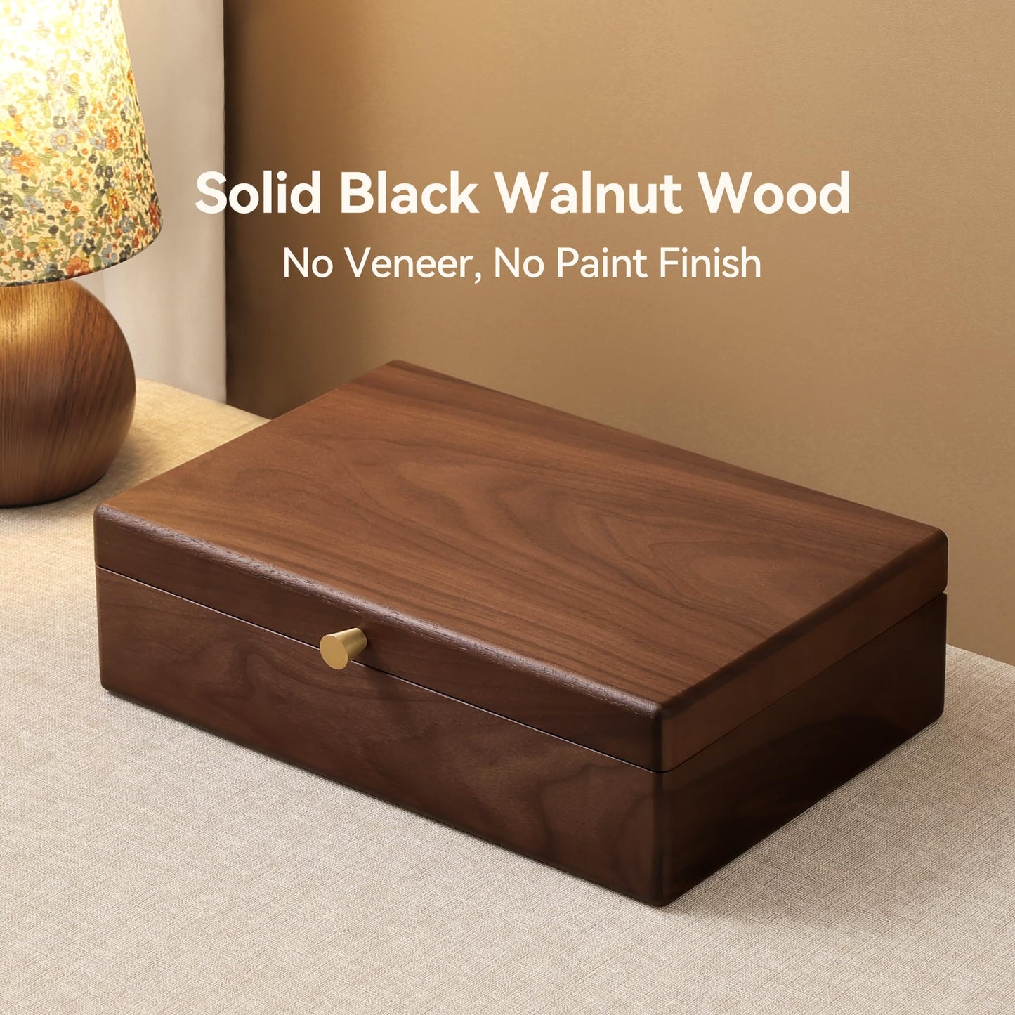 Black Walnut Wooden Jewelry Box, 2 Layer Large Natural Solid Wood Jewelry Organizer Storage with Removable Tray for Necklace Ring Earrings Watch Bracelet, Velvet Lined Box Gifts for Mom, Women, Girls