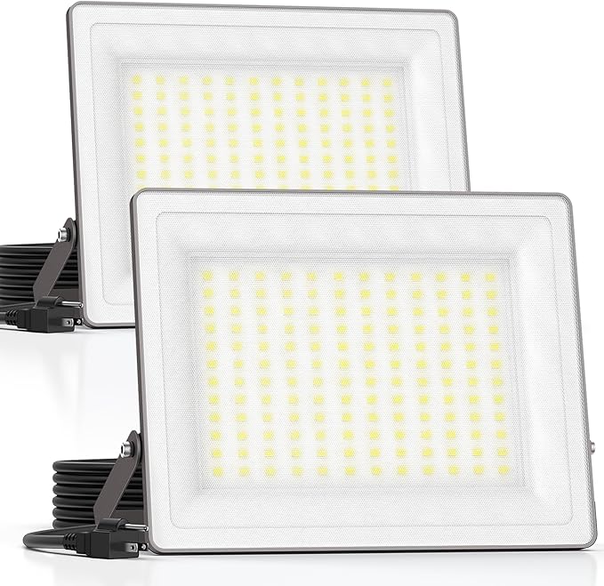 100W LED Flood Light with Frosted Glass, Soft Light, 12000LM, IP66 Waterproof, 6500K Daylight, Outdoor Security Light for Backyard Stadium Lawn (100W2P)