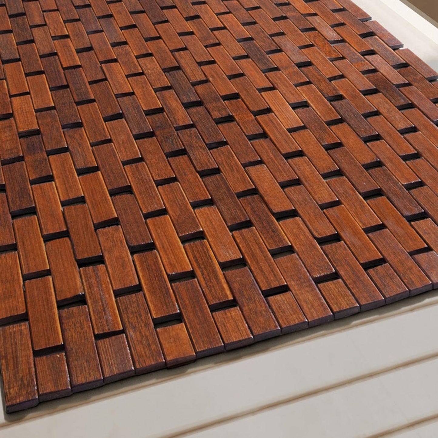 Liveinu Bath Mat for Luxury Shower, Non-Slip Bamboo Sturdy Waterproof Bathroom Carpet for Sauna Spa Steps Decor and Accessory, Brown, 16"" x 24"", ISA-TXHA-H063-1-40x60cm