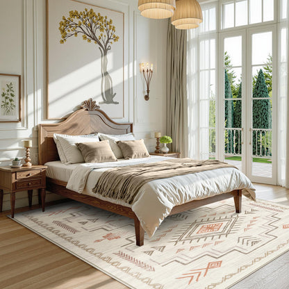 STARUIA Moroccan Washable Area Rug 5x7, Beige Western and Aztec Tribal Boys Neutral Rug for Living Room, Soft Non-Slip Stain Resistant Large Carpet for Bedroom Dining Room