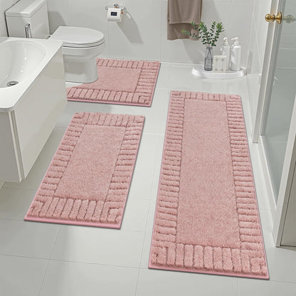 Pauwer Bathroom Rugs Sets 3 Piece Bathroom Shower Rugs with U-Shaped Contour Toilet Mat Absorbent Microfiber Plush Bath Mats Non Slip Bath Rug Machine Washable Shaggy Bath Mat Set, Dusty Pink