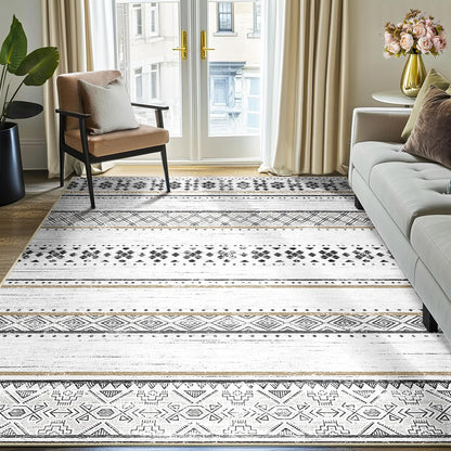 BESTSWEETIE 5x7 Area Rugs for Living Room Washable Moroccan Farmhouse Neutral Geometric Low Pile Non-Slip Soft Print Pattern Rug for Bedroom Kitchen Dining Room Entryway Black/Brown