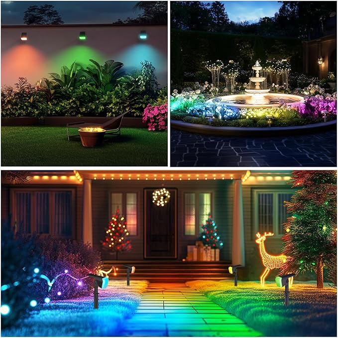 Linkind RGB Solar Christmas Lights Outdoor Spotlights IP67 Waterproof 10 Lighting Modes Solar Color Changing Lights Outdoor for Yard Garden Landscape Christmas Decorations (Multicolor, 6 Pack)