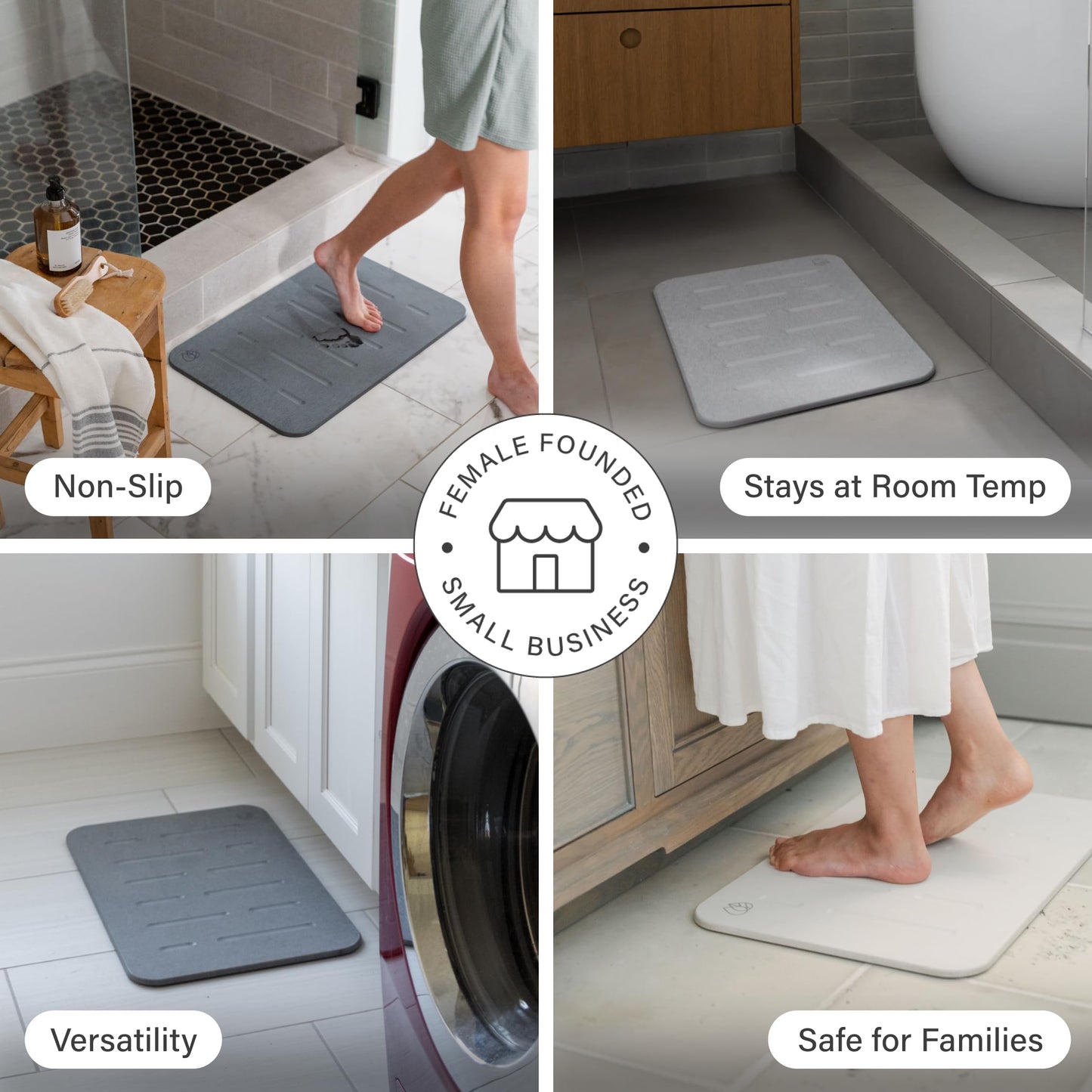 Dorai Home Stone Bath Mat - Premium Diatomaceous Earth Bath Floor Mats with Non-Slip Base, Fast-Drying Modern Shower Mat for Bathroom | Rain Slate