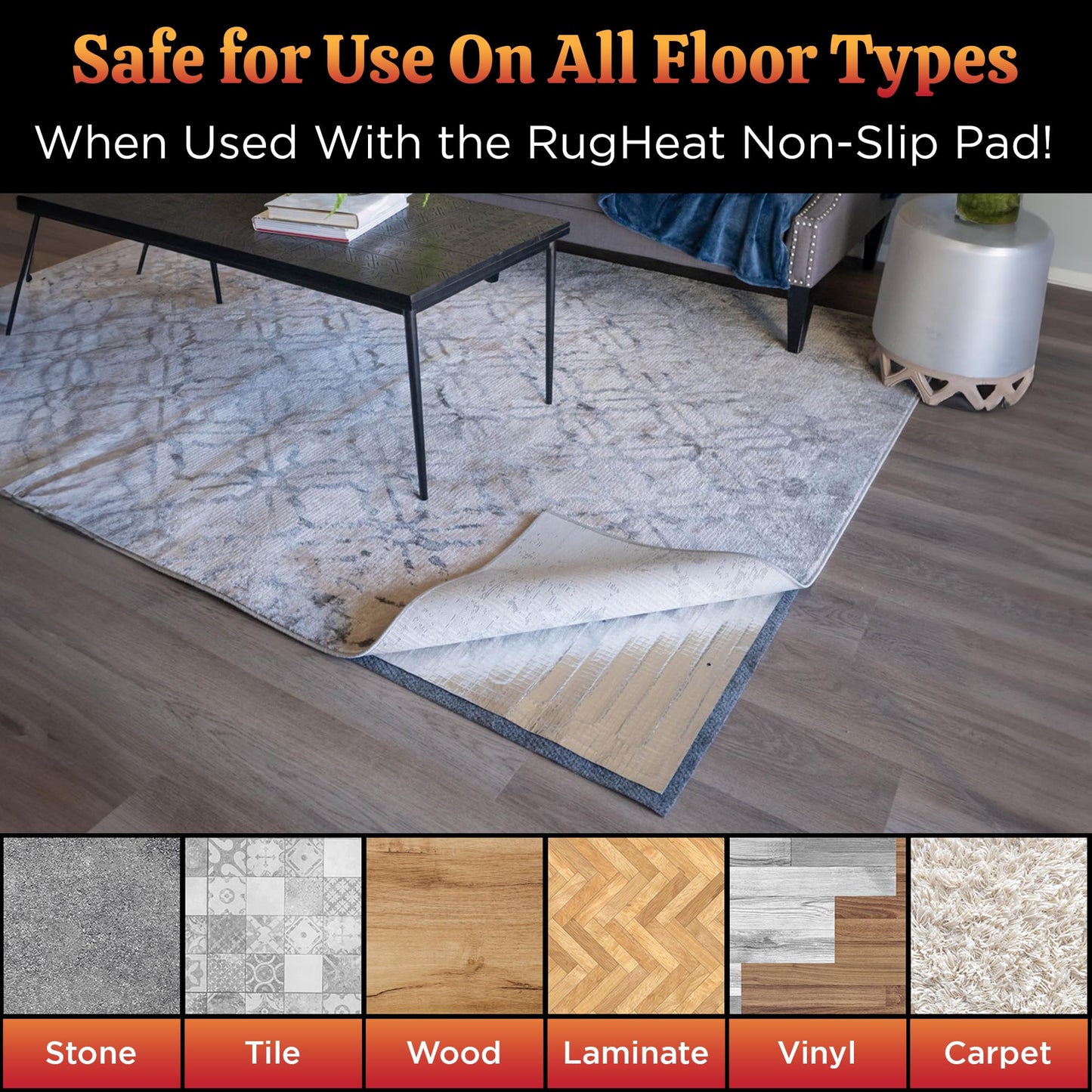 RugHeat Portable Heated Floor Mat, Runner (22x89 inches) Fits Under a 2'x7.5' Runner - Under-Rug Pad for Runner Next to Couch, Heated Rug, Electric Radiant Floor Heater for Area Rugs, Heating Mat