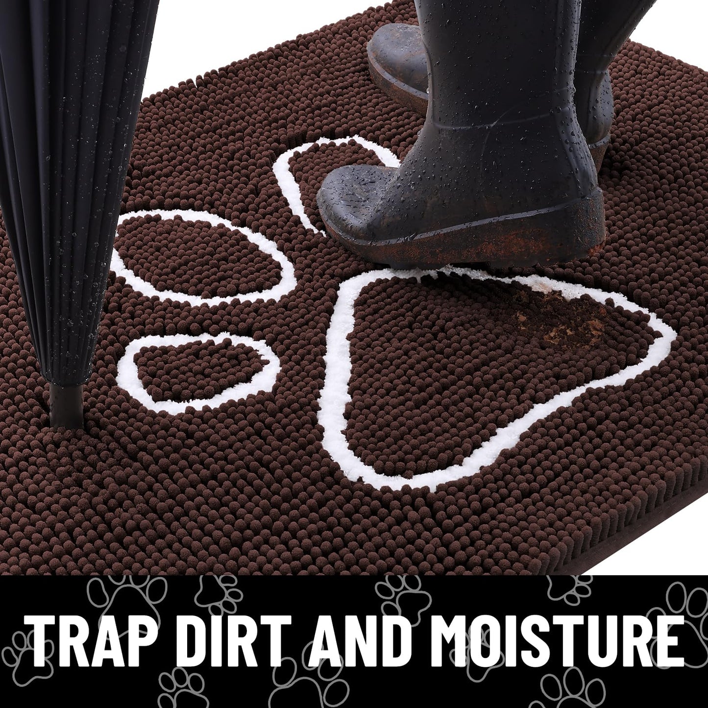 Smiry Dog Door Mat for Muddy Paws, Absorbent Dirt Trapper Non Slip Quick Dry Washable Chenille Mat for Mud Dogs, Entry Rug for Indoor and Outdoor (47x32 Inches, Brown and White)