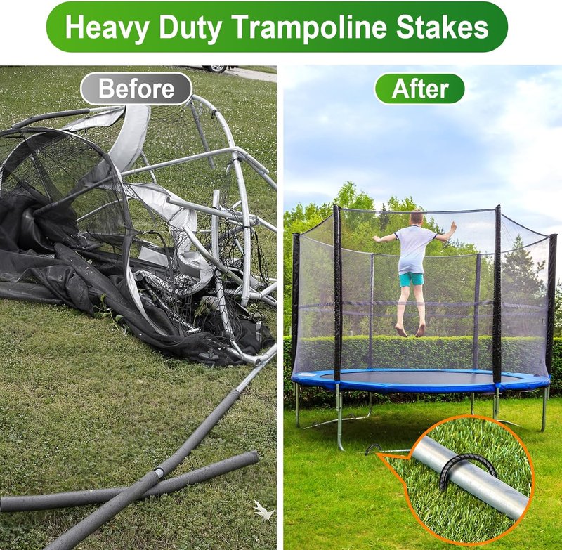 Trampoline Stakes Anchors - Heavy Duty 12" Ground Anchor for High Wind Stability | U-Shaped Rebar Stakes