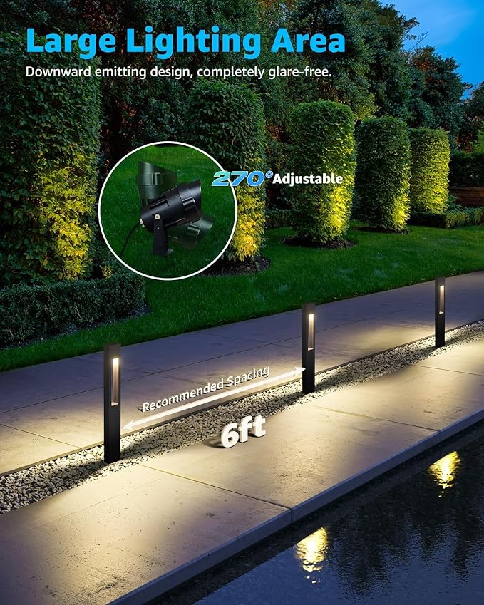SUNVIE 12-Pack Low Voltage Pathway Lights Wired with Spotlights LED Outdoor Landscape Lighting Kit for Path, Garden, Yard, Patio, Cast-Aluminum, IP65 Waterproof, 12-24V AC/DC, 3000K Warm White, Black