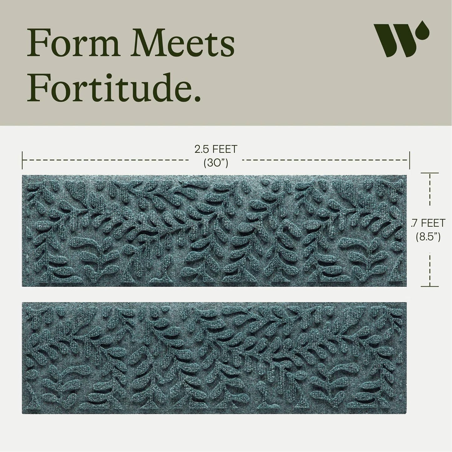 WaterHog Boxwood Stair Treads for Indoor Ourdoor Stairs, Absorbent All-Weather Stair Runner with Rubber Backing, Dirt & Moisture Trapper, Easy Clean Mat, Made in USA, 8.5"x30", 4pcs, Bluestone
