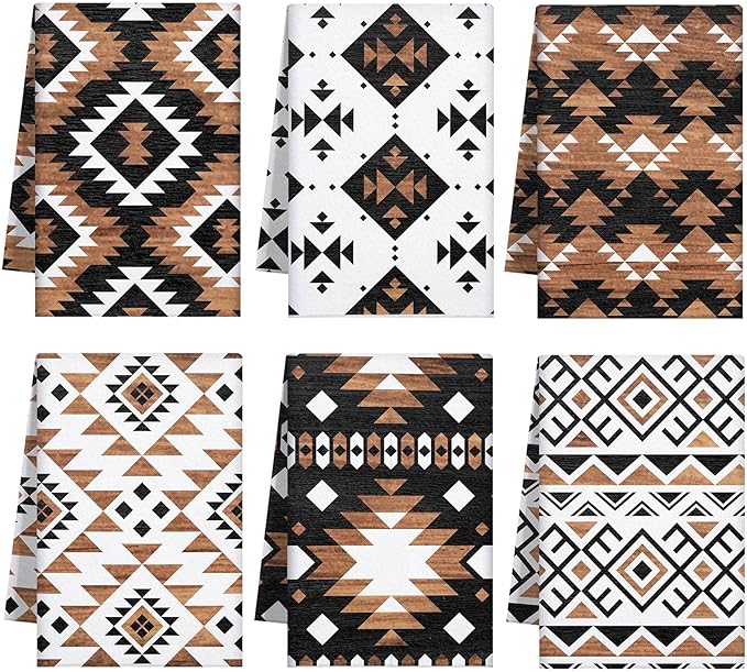 Breling Set of 6 Western Aztec Kitchen Towels Vintage Themed Dish Towel