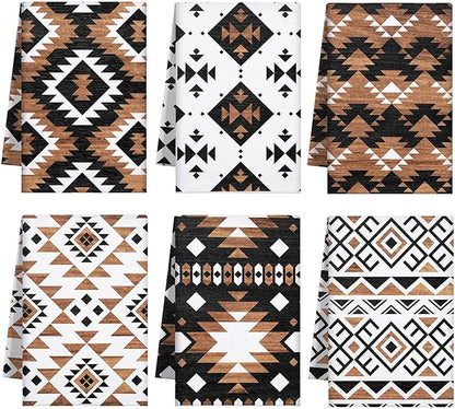 Breling Set of 6 Western Aztec Kitchen Towels Vintage Themed Dish Towel