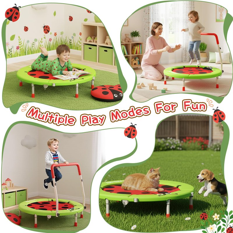 3FT Toddler Trampoline, 36” Foldable Mini Trampoline with Adjustable Handle for Kids Ages 3-6, ASTM Certified Indoor Outdoor Kids Jumper with Safety Padded Cover, Boy Girl Gift Supports 100LBS