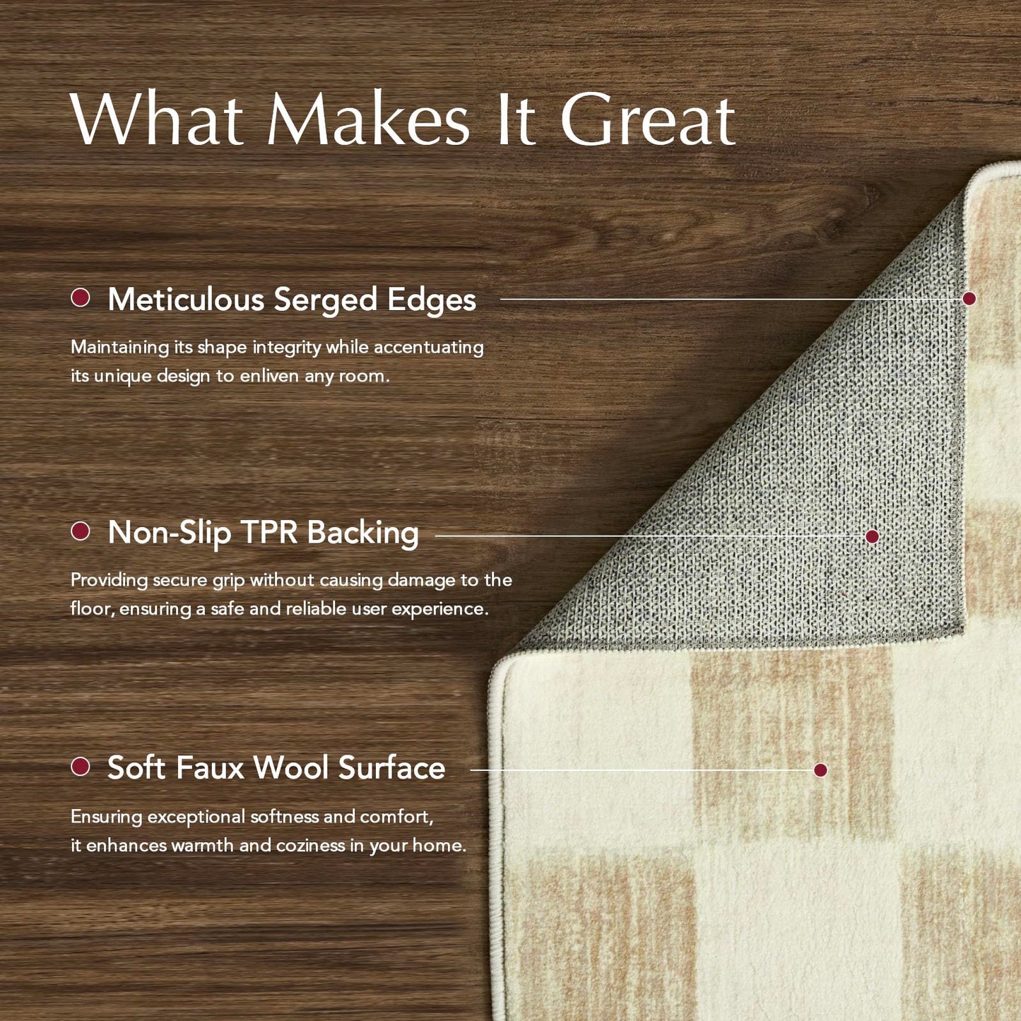 EVERGRACE Checkered Plaid Area Rug 2x6, Soft Faux Wool Rugs Washable Anti Slip Rugs Long Runner Rug Carpet for Entryway Bedroom Living Room Hallway Kitchen Dining Room and Laundry Room, Beige