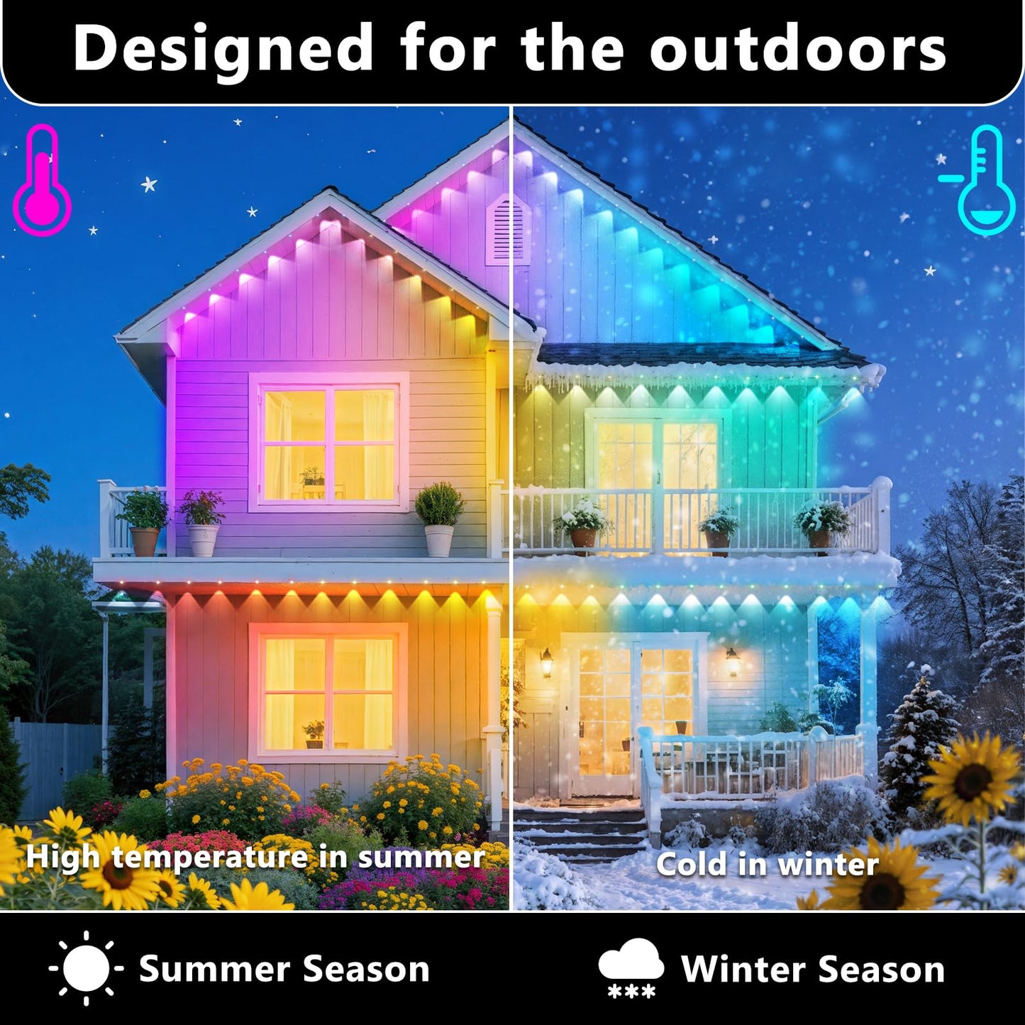 CETELUMA 200FT Permanent Outdoor RGB Lights - Waterproof Smart LED Eaves Lights with App/Remote Control, Music Sync & DIY Scenes, Perfect for Christmas, Halloween, Parties & Daily Decor
