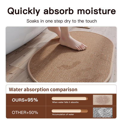 Eunoia Oval Bathroom Rugs 16x24 Inch, Bath Mat Non Slip Washable,Quick Absorption & Durable, Soft Shag Bath Mats for Bathroom Floor, Tub and Shower, Light Brown