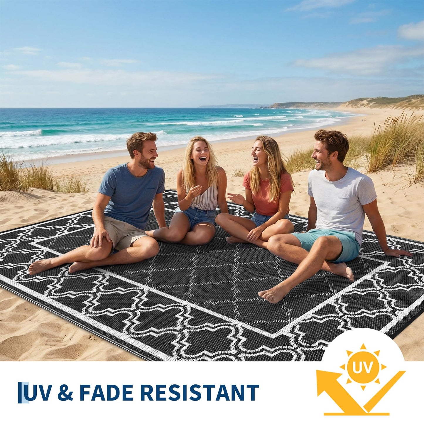 Garvee Reversible Outdoor Rug 5x8, Waterproof Outdoor Plastic Straw Rug with Interlacing Pattern, RV Mat for Picnics, Patio, Camping, Balcony, Deck, Backyard, Porch