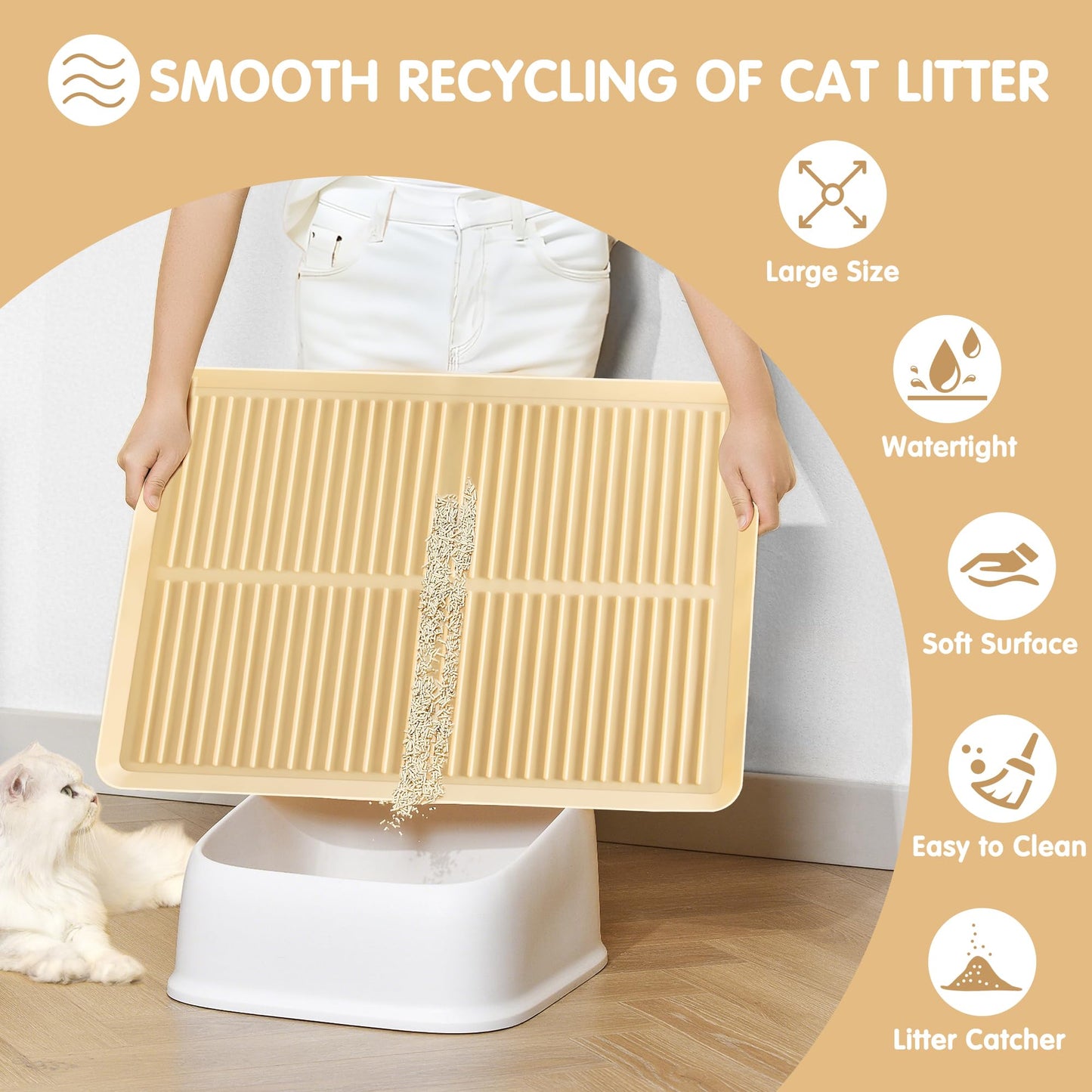 Ycozy Cat Litter Box Mat-Rubber Cat Litter Mat Waterproof Silicone Pad Kitty Litter Catcher Trapping Mat Easy Clean (27'' x 20")