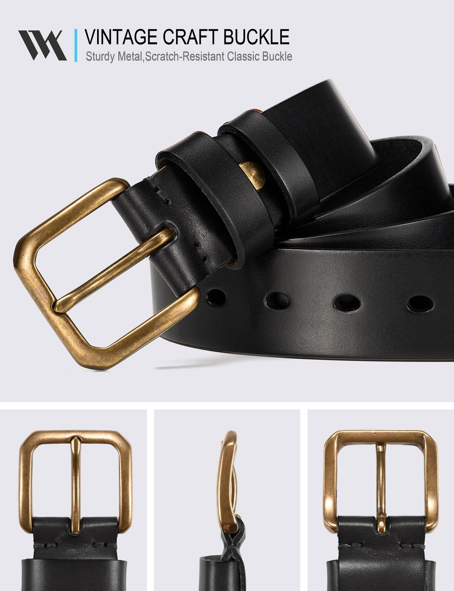 WOLFANT Thicken Full Grain Heavy Duty Casual Work Belts for Men,100% Italian Real Solid Leather