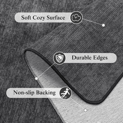 LIANLAM Washable Rug 8x10 Area Rugs for Living Room - Stain Resistant Non-Slip Backing Boho Rug for Bedroom,Durable & Ultra-Thin Vintage Large Area Rug(8x10,Black)