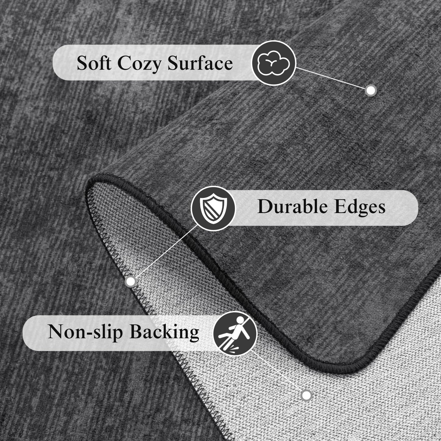 LIANLAM Washable Rug 6x9 Area Rugs for Living Room - Stain Resistant Non-Slip Backing Boho Rug for Bedroom,Durable & Ultra-Thin Vintage Large Area Rug(6x9,Black)