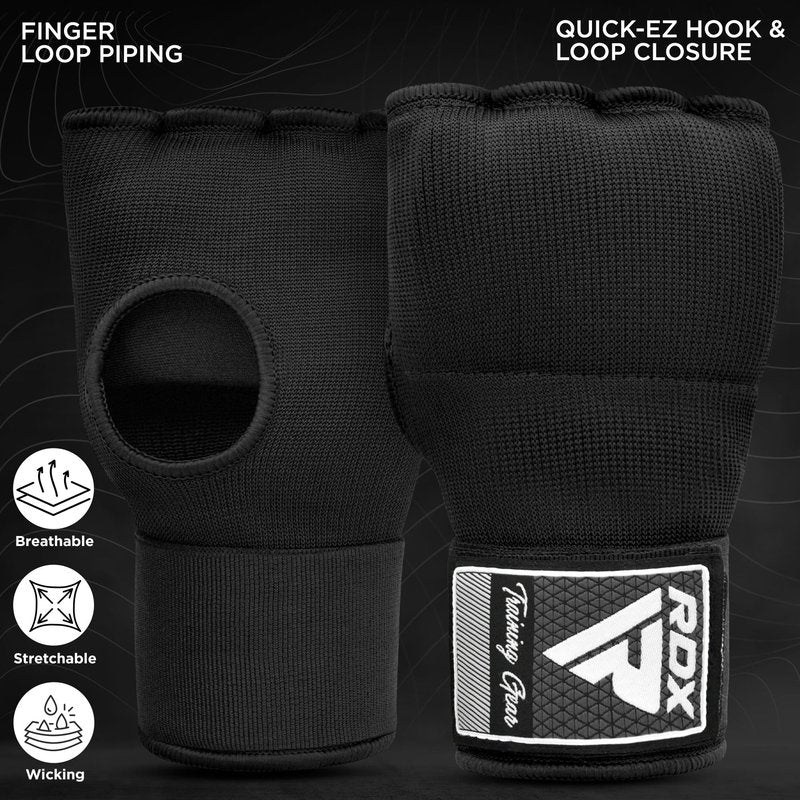 RDX Training Boxing Inner Gloves Hand Wraps MMA Fist Protector Bandages Mitts, Medium, Black