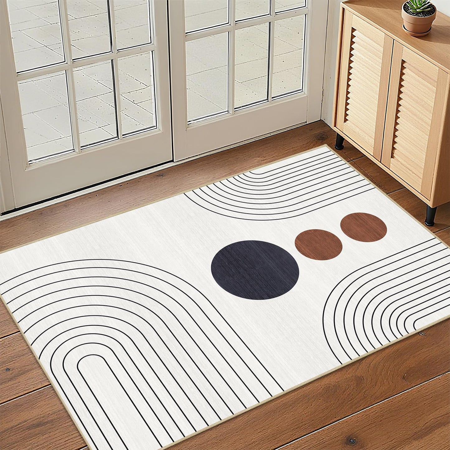 Boho 2x3 Rug for Entryway Modern Minimalist Abstract Line Area Rug Mid Century Modern Machine Washable Door Mat Contemporary Rugs Non-Slip Printed Low-Pile Floor Carpet for Kitchen Bathroom Laundry