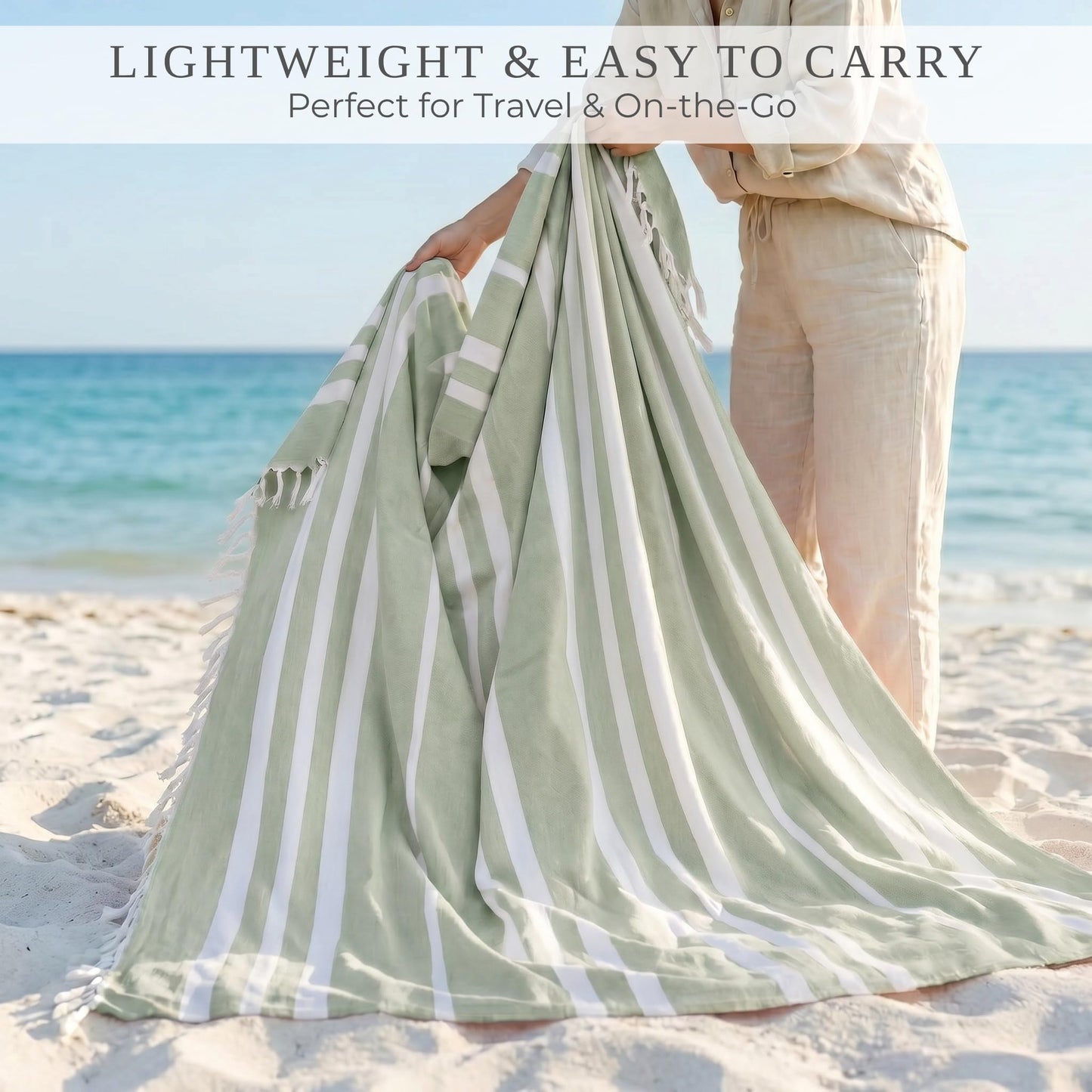 Beautiful Extra Large Beach Blanket with Tassels - Soft Oversized Turkish-Style Beach Towel for Relaxing Beach Days with the Whole Family - Lightweight Quick-Dry Picnic Blanket & Mat for Adults