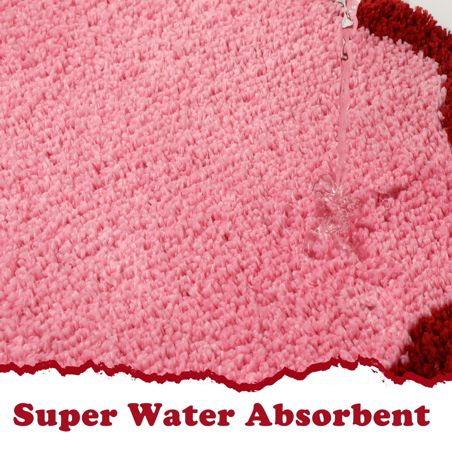 Whaline Pink Rug Mat Bathmat Red Scalloped 26.6 x 16.5 Inch Absorbent Bathroom Rug for Valentine's Day Wedding Anniversary Holiday Kitchen Living Room Decoration