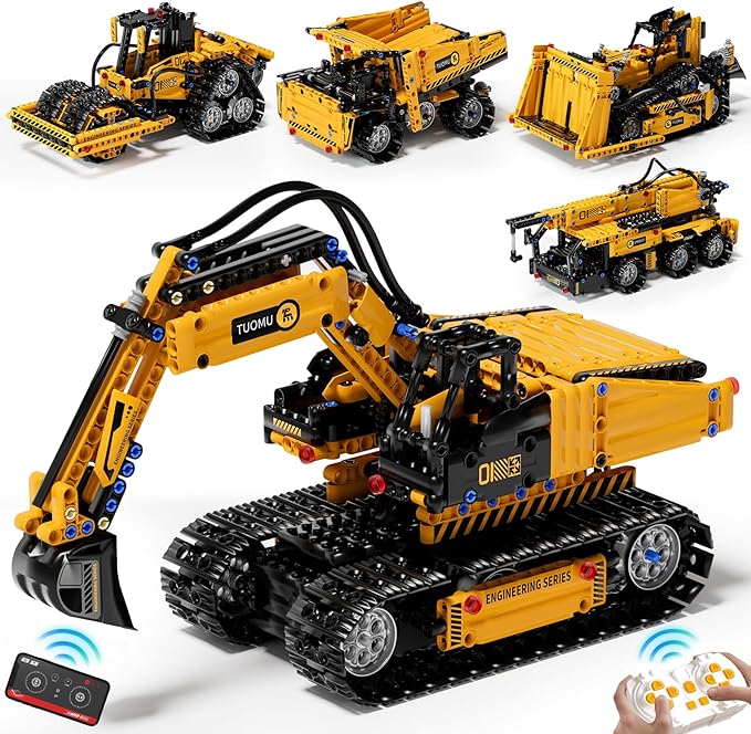 5 in 1 STEM Building Block Set for Kids Ages 8-14 Remote Control and App Controlled Excavator/Crane/Truck/Bulldozer/Roller Birthday Gift for 8 9 10 11 12+ Years Old