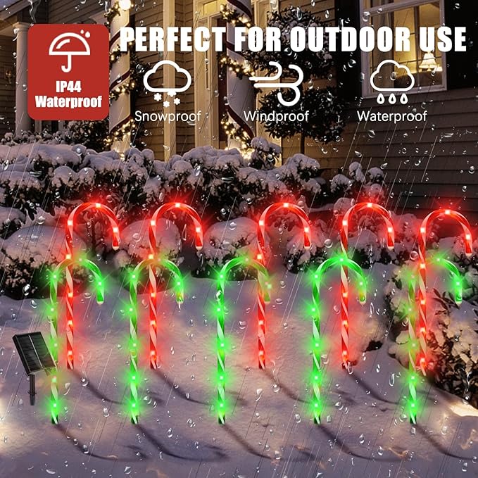 Christmas Decorations, 10 Pcs Christmas Candy Cane Lights, 21'' Solar Pathway Lights with 8 Lighting Modes, Waterproof Garden Lights for Outdoor Christmas Patio Yard Walkway Decorations(2 colors)