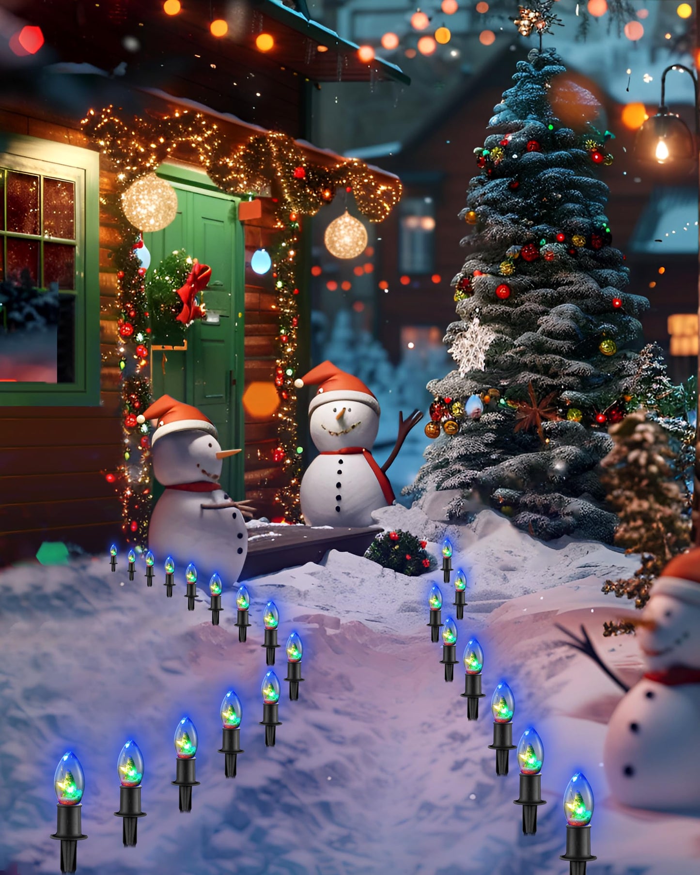 Christmas Pathway String Lights Outdoor- LED 24.5ft Christmas Path Marker Light with 20 C9 Christmas Tree Light Bulbs Decor, Connectable Waterproof Walkway Lights with Stakes for Xmas Lawn Yard Garden