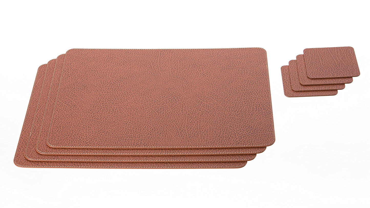 Nikalaz Set of 4 Placemats and 4 Coasters Made of Recycled Leather (18''x13'', Dirty Brown)