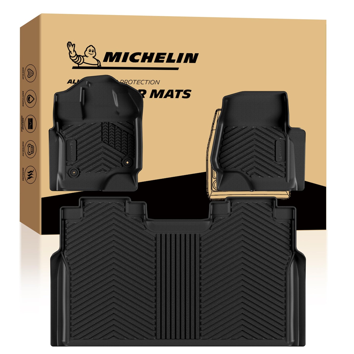 Michelin Vehicle Mats, All-Weather TPE Custom Fit Liner for 2015-2026 Ford F150/2022-2025 Lightning SuperCrew (2nd Row w/o Fold Flat Storage) Carpet Floor, Premier