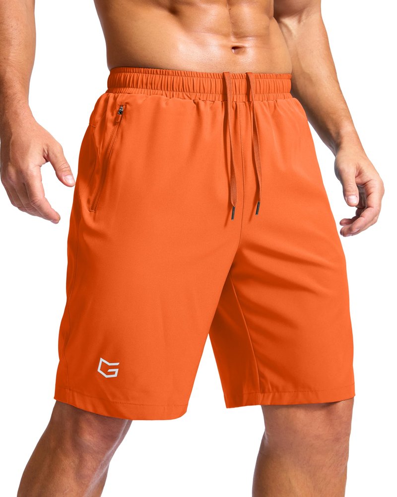 G Gradual Men's Athletic Running Shorts with Zipper Pockets Quick Dry 7"/ 5"/ 9" Workout Gym Shorts for Basketball Hiking(Orange,9XL)