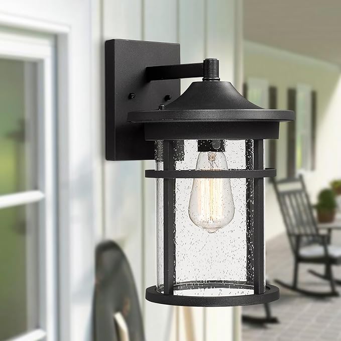 Bestshared Outdoor Wall Sconce, Outdoor Wall Lights, Exterior Wall Mount Light Fixture, Modern Outside Porch Light Wall Mount for House, Garage, Entryway, Exterior Wall Lantern with Seeded Glass Shade