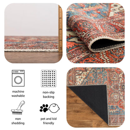 Keen Home Design 5x7 Rug - Machine Washable Area Rug with Non-Slip Backing, Ideal for Living Room, Dining Room, Bedroom - Vintage, Easy Clean, Durable, Low Pile Rug - (5' x 7')