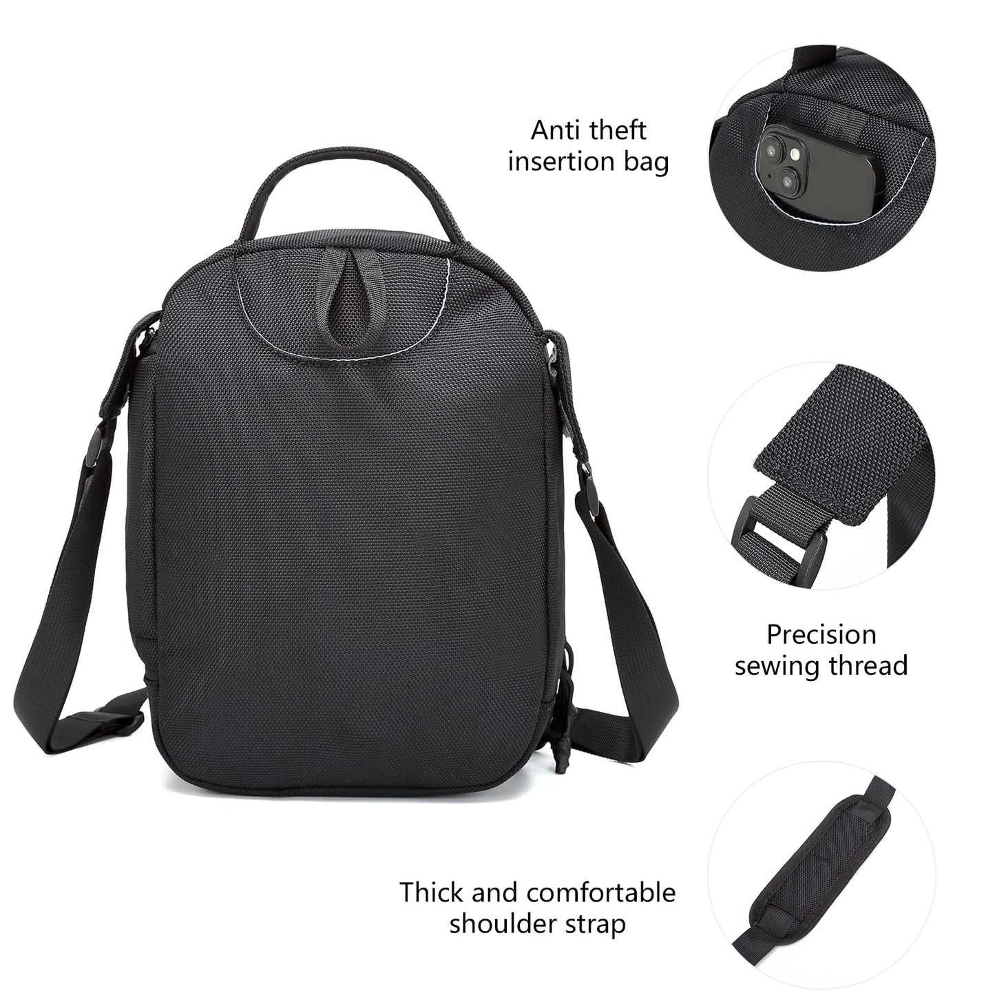 WINPRIM Small Crossbody Bag for Men & Women, Mini Messenger Shoulder Bag for Travel, Phone & Passport, Water-Resistant Canvas Satchel for Everyday Use, 10.4'' x 4.7'' x 7.8''