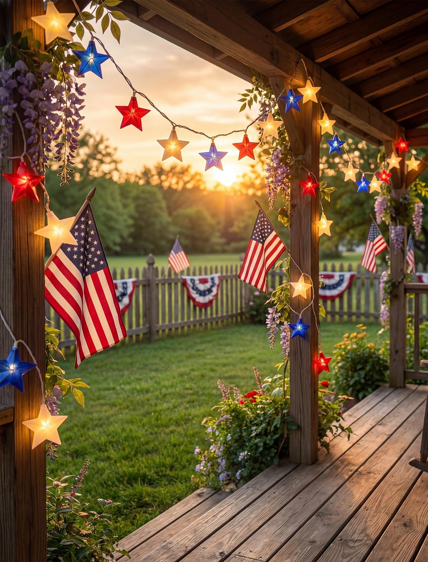 Romasaty 12FT Red White Blue Star String Lights, 4th of July Decorations Lights with 20 LED Star Lights, Plug in Patriotic Lights for Indoor Outdoor Independence Day Memorial Party Home Patio Decor
