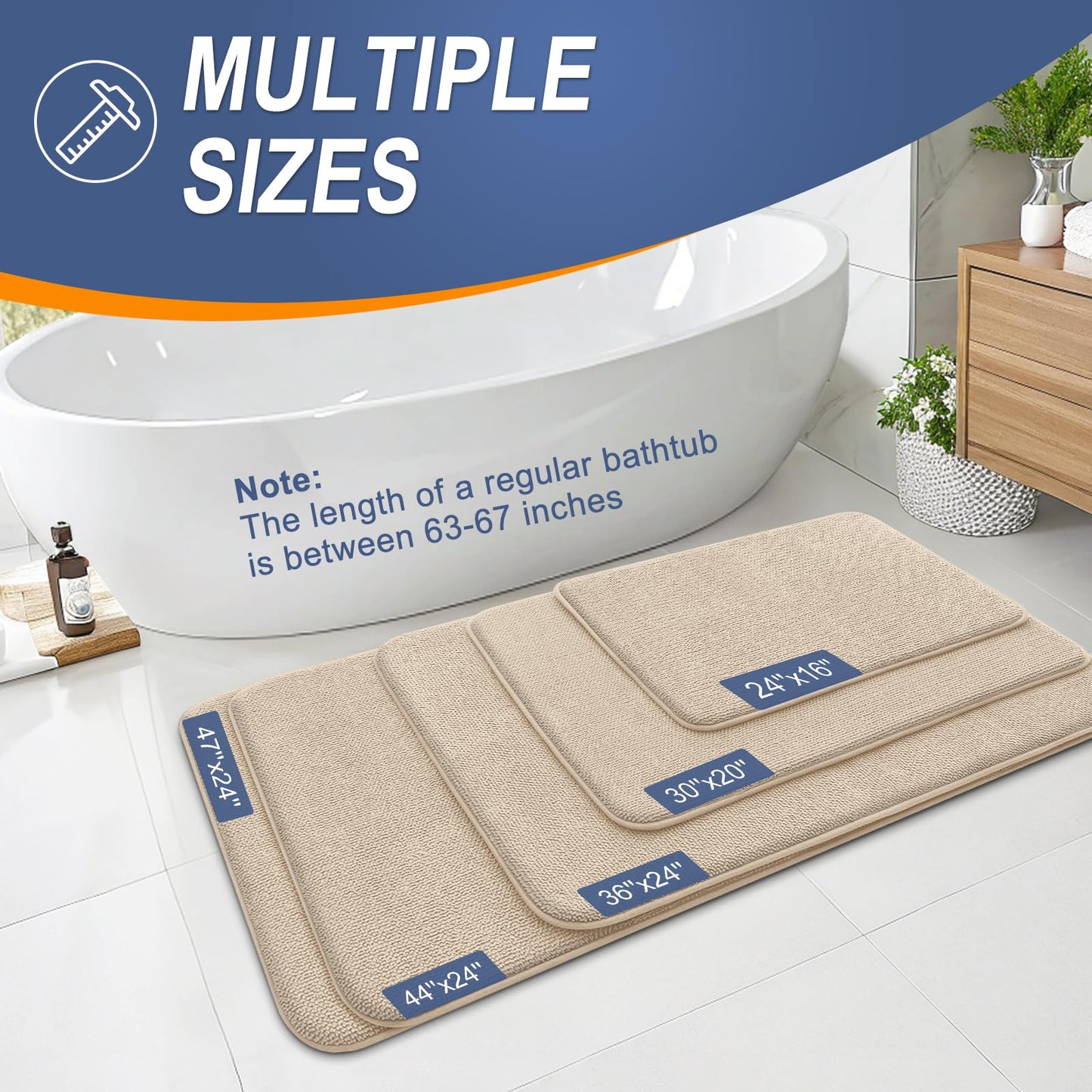 OLANLY Thick Memory Foam Small Bathroom Rugs 24x16, Extra Soft Absorbent Bathroom Mat, Quick Dry Bath Mat, Non-Slip, Machine Washable Carpet for Bathroom, Tub and Shower, Home Decor Accessories, Beige