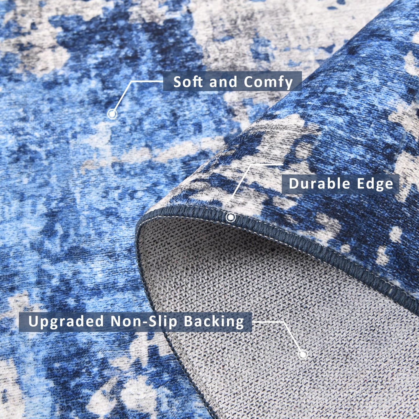 Washable Rugs 5X7 Large Neutral Modern Non Slip Foldable Thin Under Dining Table Dining Room Floor Cove Blue