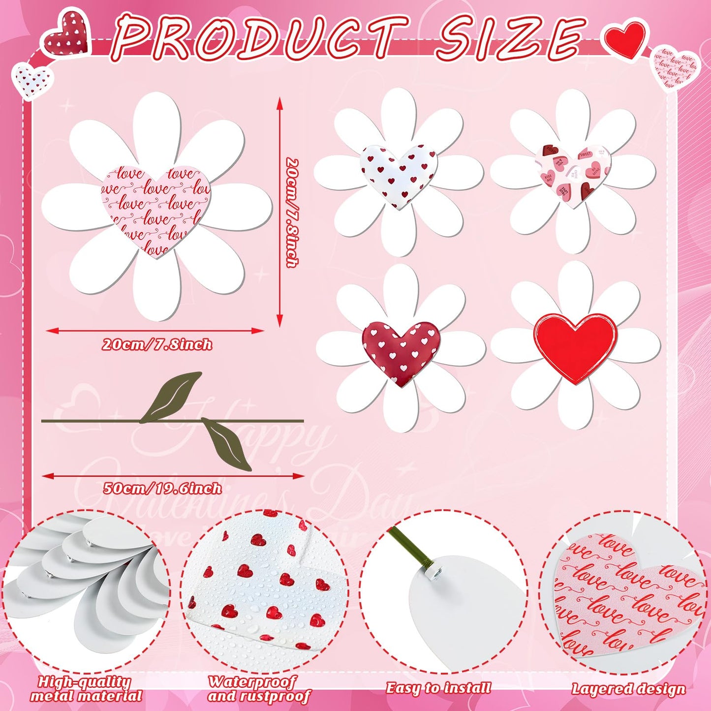 Nuanchu 5 Pcs 27.4" Metal Spring Flower Yard Signs Heart Yard Sign Stake Waterproof Floral Heart Lawn Signs Spring Outdoor Decorations for Mother's Day Outside Garden Patio Pathway Home Decor