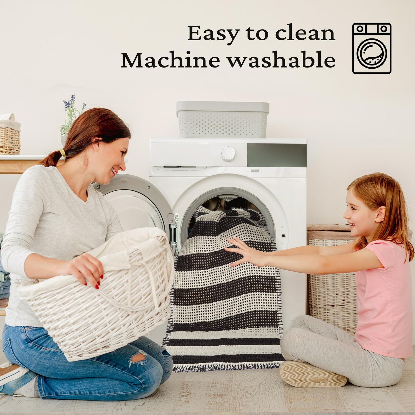 MatEssenz Checkered Runner Rug 2'x4', Black and White Waffle Weave Long Bathroom Rug with Tassels, Non-Slip & Quick Dry Bath Mat for Double Vanity & Kitchen, Machine Washable Boho Decor