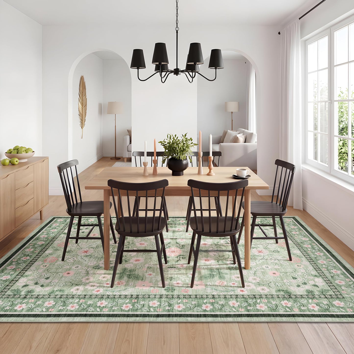 GarveeHome 10x14 Area Rugs for Bedroom Machine Washable Rugs Soft Non-Slip Backing Low Pile Stain Resistant Carpet for Living Room Farmhouse Dining Room Nursery Green
