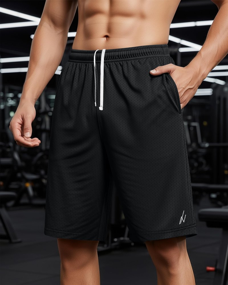 NY Threads 3 Pack Men's Athletic Shorts Quick Dry Lightweight Workout Running Gym Shorts with Pockets, Large, Black/Black/Dark Grey