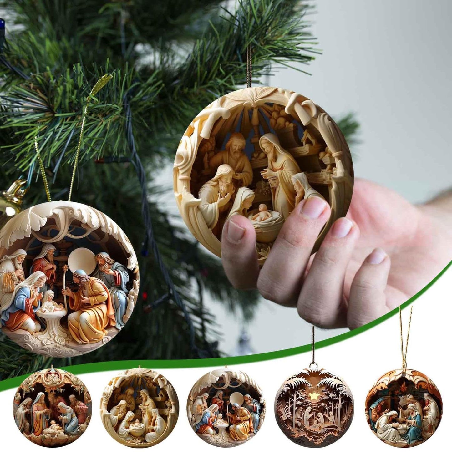 6 Pack Nativity Scene Ornaments - 3.15'' Diameter & Gifts Boxed Keepsake | Christmas Tree Nativity Scene Hanging Ornaments, The Birth of Jesus Decor, Religious Gifts for Christian & Family