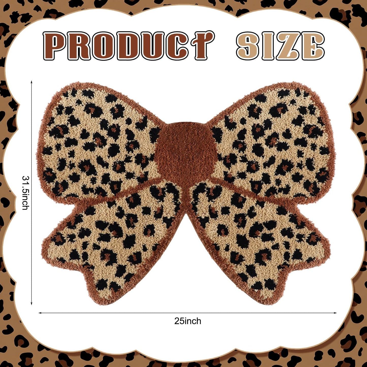 Klyyo Clyro Leopard Print Bow Shaped Bathroom Rug, 31.5x22 in Soft Plush Cheetah Bow Bath Mat, Coquette Cute Bowknot Room Decor, Aesthetic Non Slip Animal Print Area Rug for Bedroom Living Room