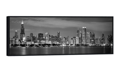 Wieco Art New York Manhattan Night View in Black and White Giclee Canvas Prints Modern Stretched and Framed Art work Cityscape Pictures Paintings on Canvas Wall Art for Bedroom Home Decorations