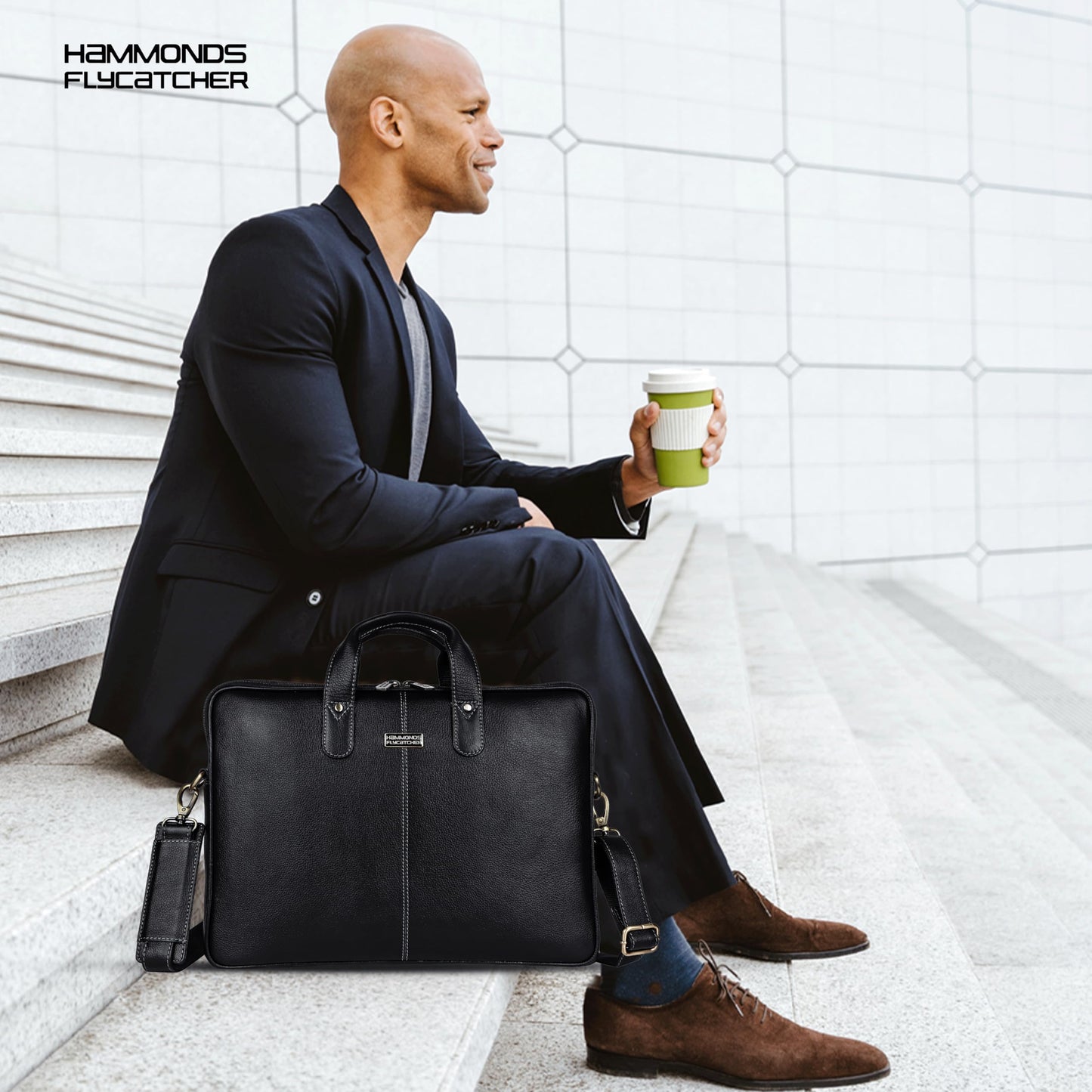 HAMMONDS FLYCATCHER Genuine Leather Laptop Bag for Men with Padded 15.6 Inch Laptop Sleeve, Leather Messenger Bag for Men - Briefcases with Multi Pockets for Office and Travel Use - Classic Black